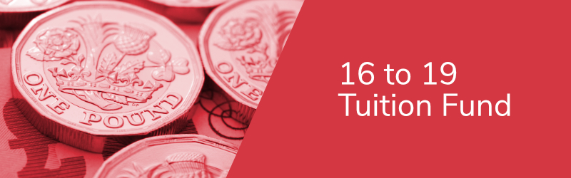 a header with a picture of coins and mentioning the 16 to 19 tuition fund