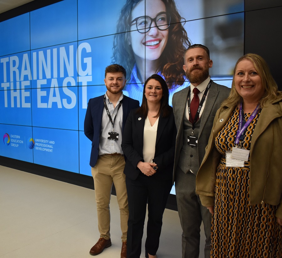 TRAINING THE EAST launch event with Joe Sadler (EEG), Charlotte Horobin (Cambridgeshire Chamber), Richard Stittle and Sara Hinchcliffe (Suffok Chamber)