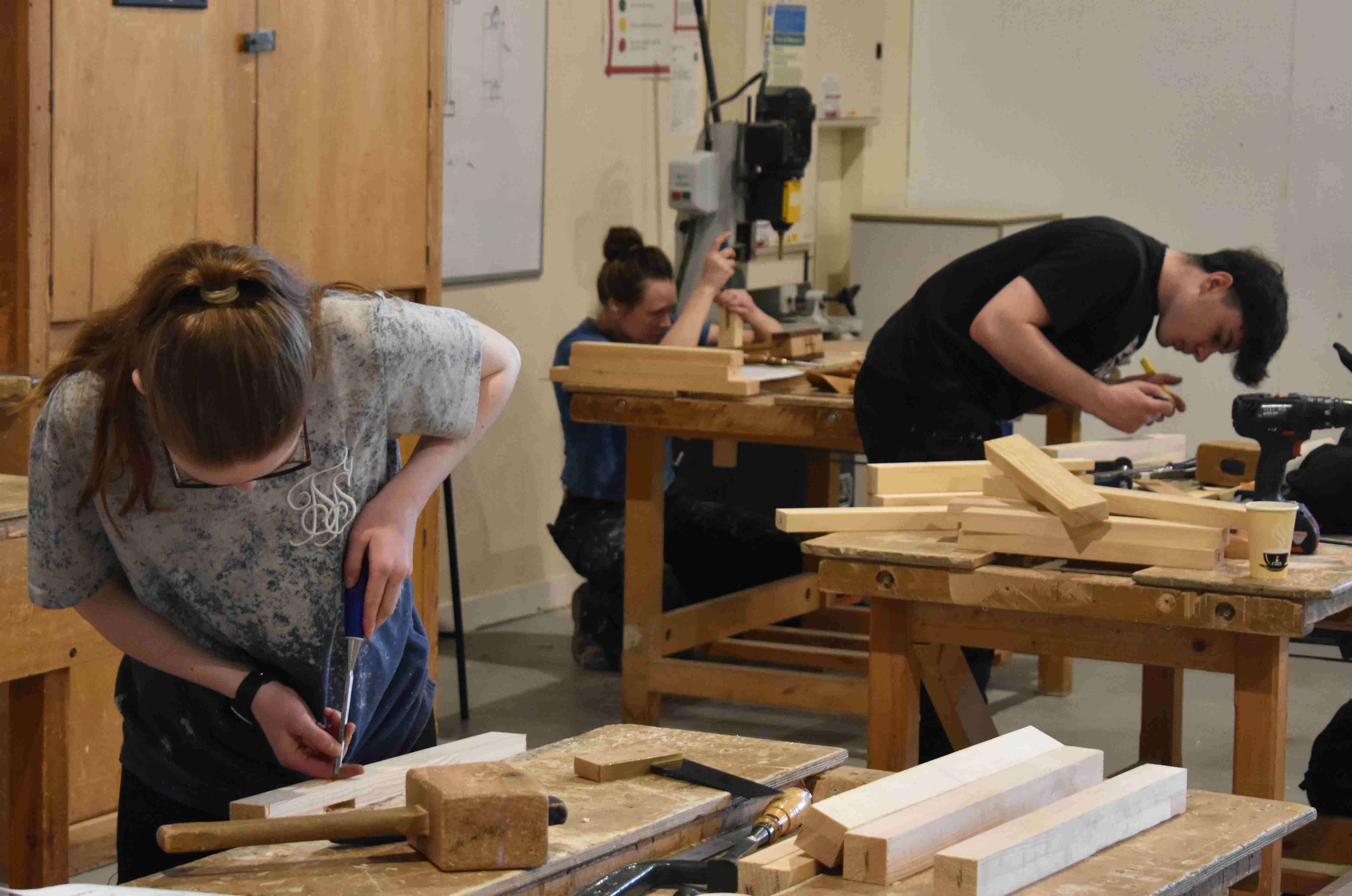 3 Competitors taking part in the Worshipful Company of Joiners and Ceilers London Craft competition that was held at the Built Environment Campus in Bury St Edmunds