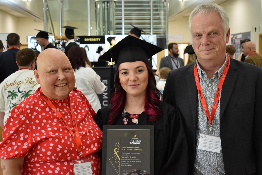 5Claire Victoria and John Purvis at West Suffolk College during a hairdressing graduation ceremony