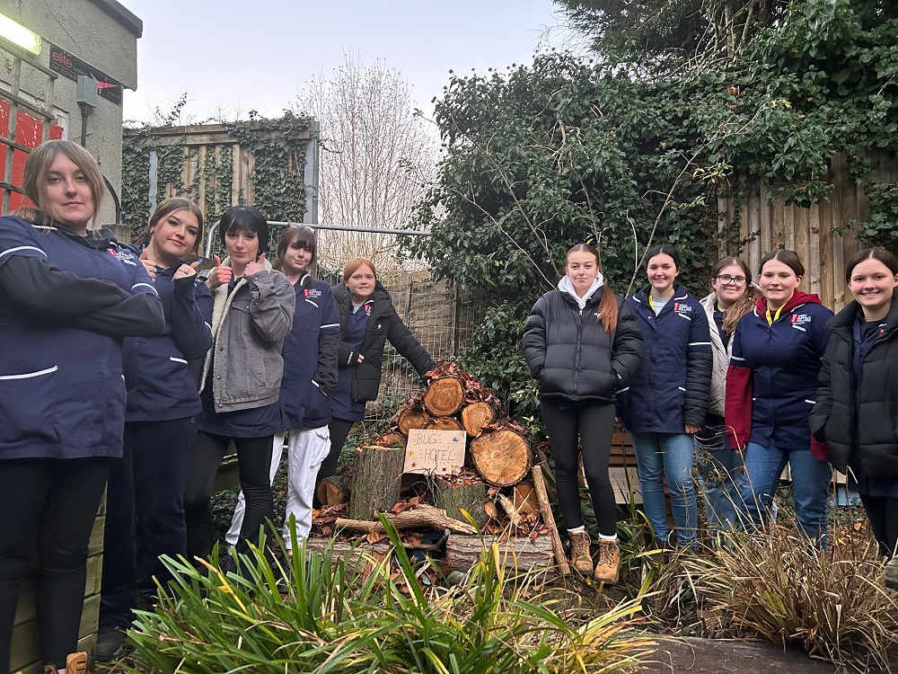 Students with our bug hotel at West Suffolk College