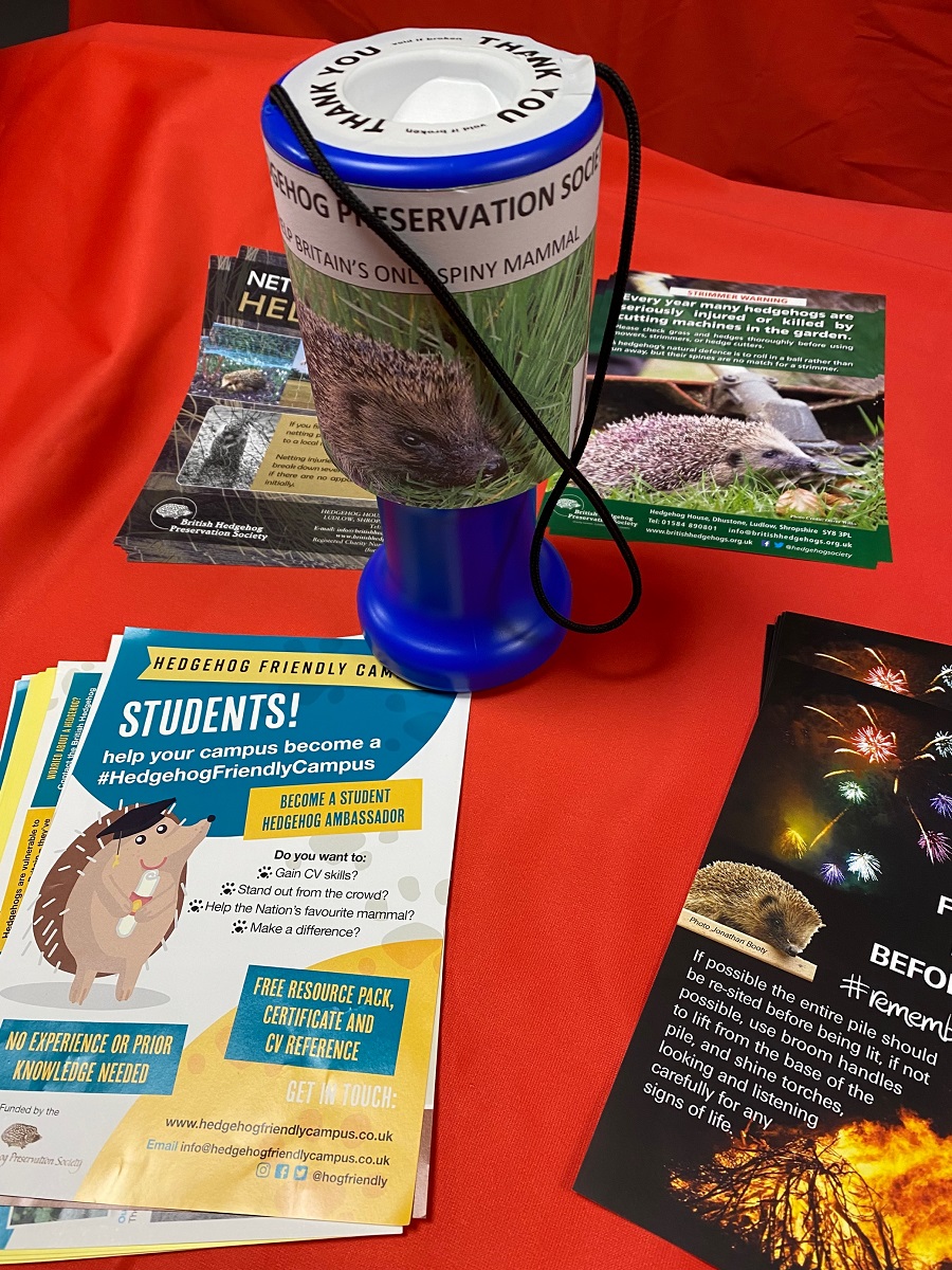 Fundraising pot and leaflet and flyers - British Hedgehog Preservation Society