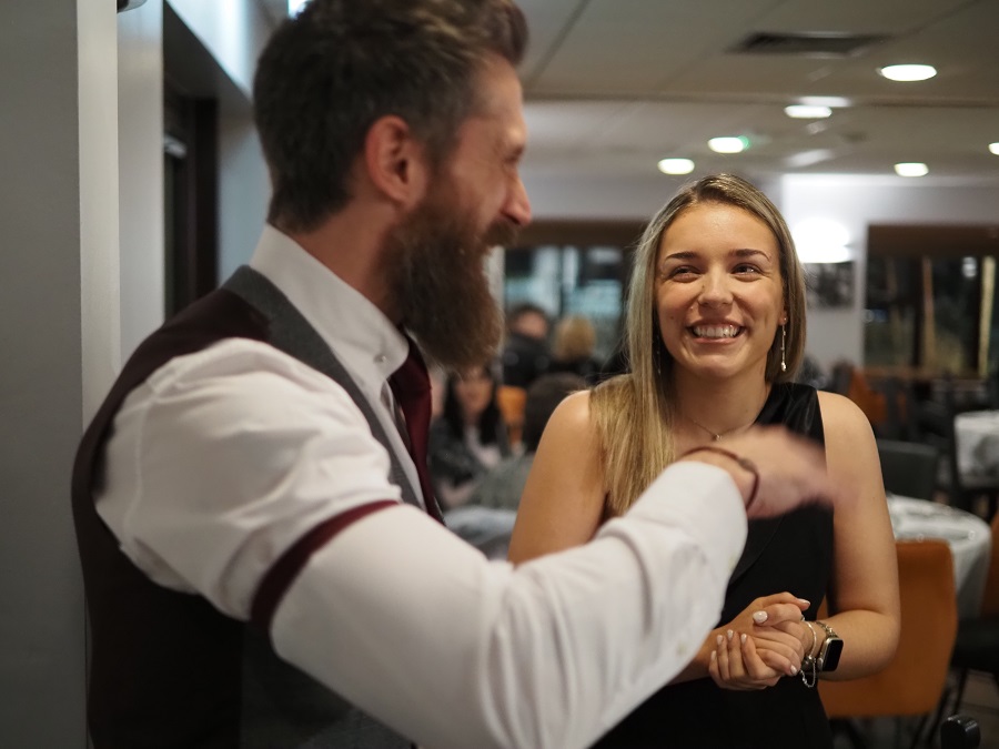 Amy Underwood enjoying a laugh with Richard Stittle