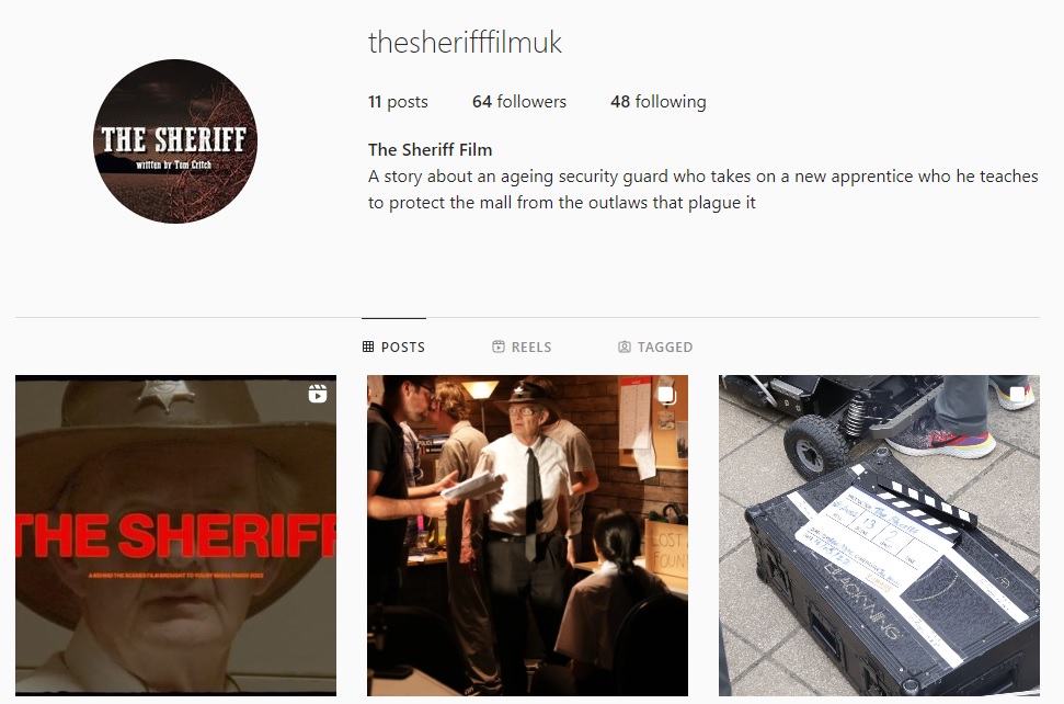 An Instagram screenshot of the Instagram page of the short film, The Sheriff - @thesherifffilmuk