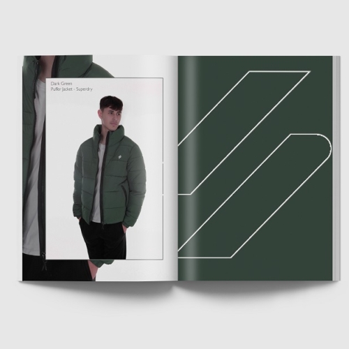 Book opened to a page, left page shows a person in a green jacket