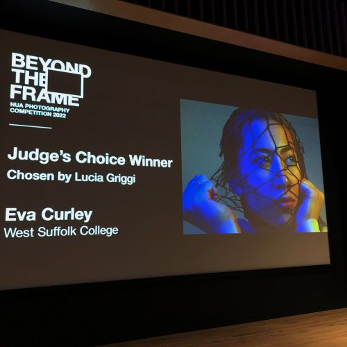 Projected presentation showing the judge's choice winner