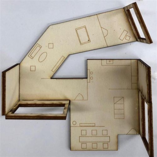Photo of an unusual design for a building, lines planning out walls and furniture